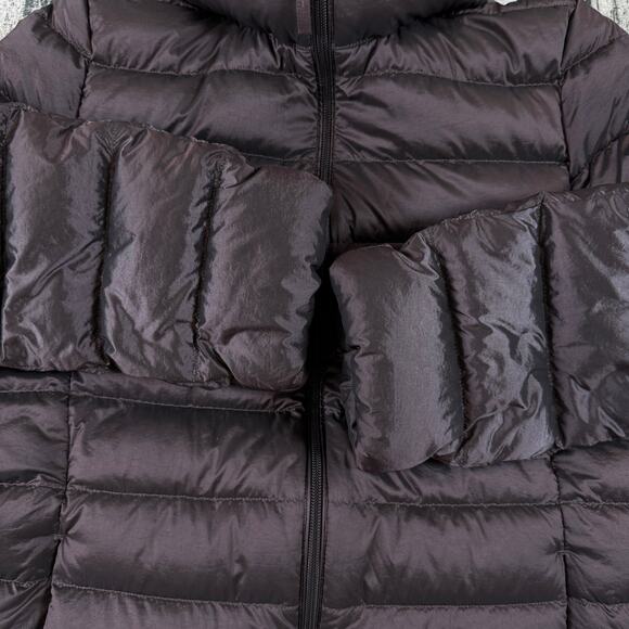 Uniqlo Ultra Light Down Long Puffer Coat Hooded Brown Size S Lightweight - Picture 7 of 11